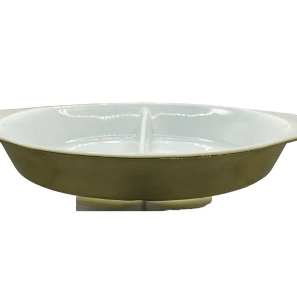 Vintage Pyrex Verde Green 063 Divided Casserole Dish 1 Qt Oval No Lid Made in US